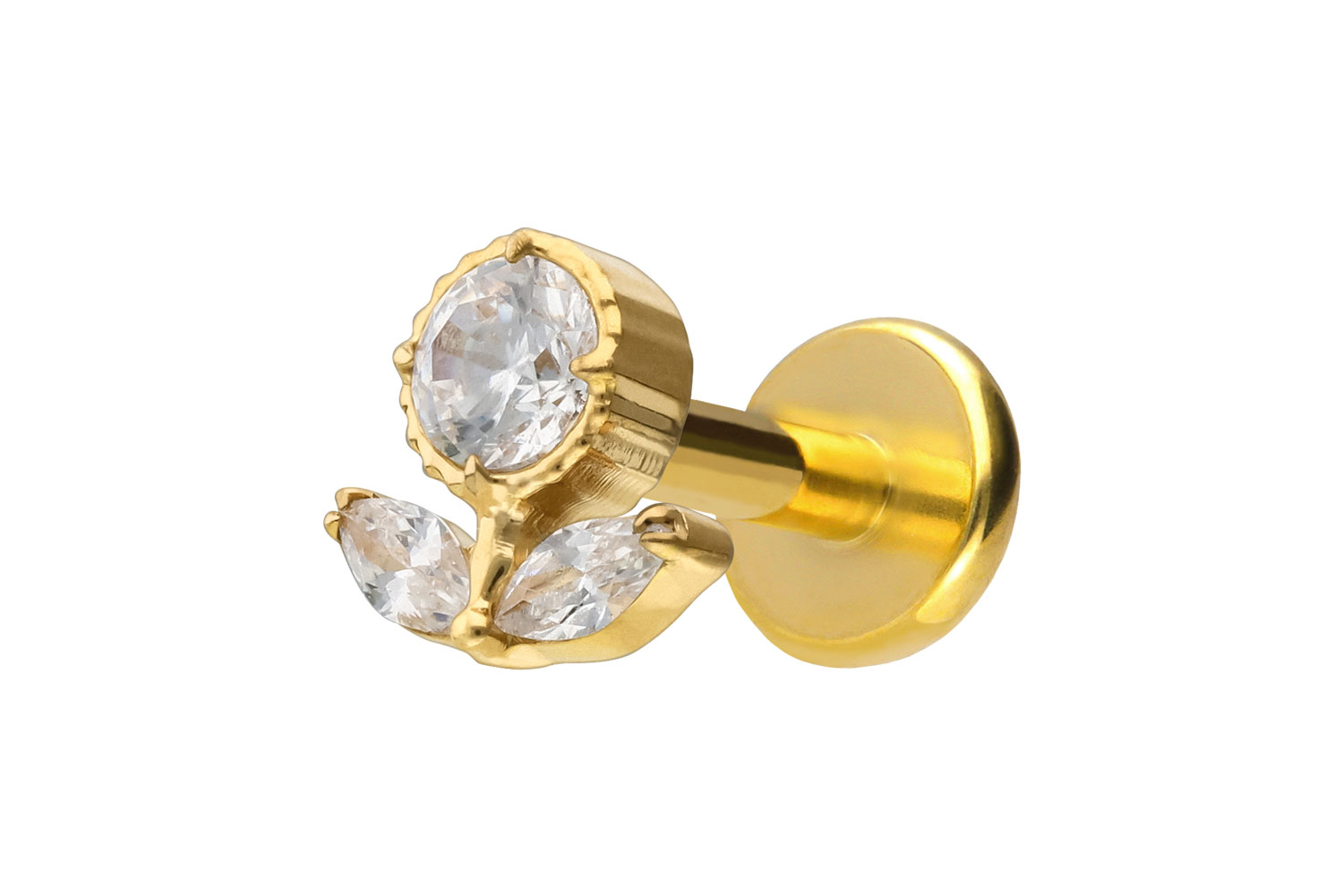 Titan Labret Piercing mit Push Fit KRISTALLBLUME